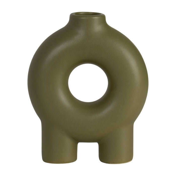 Cer Donut Footed Vase 7" - Olive