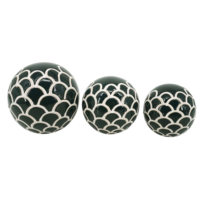 Ceramic Scaly Orbs 4/5/6" (Set of 3) - Forest Green