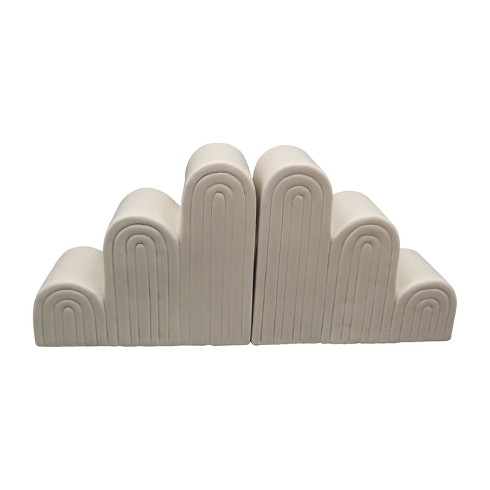 Ceramic 7" Step-Arch Bookends (Set of 2) - Light Grey