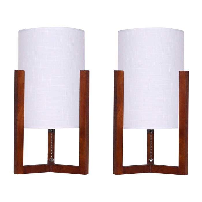 Wood Cylindrical Tripod Table Lamps 16" (Set of 2) - Cherry / White