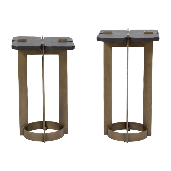 Metal 22/24" Stone Top Side Tables (Set of 2) - Gold/Black