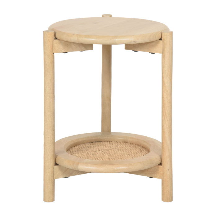 Wood/Rattan 19" Side Table - Natural