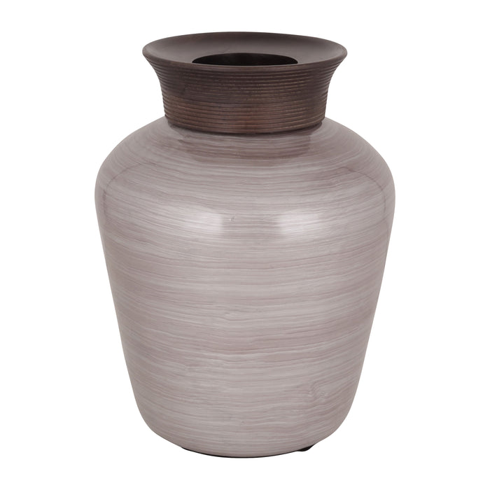 16" Wooden Top Glass Vase - Blush