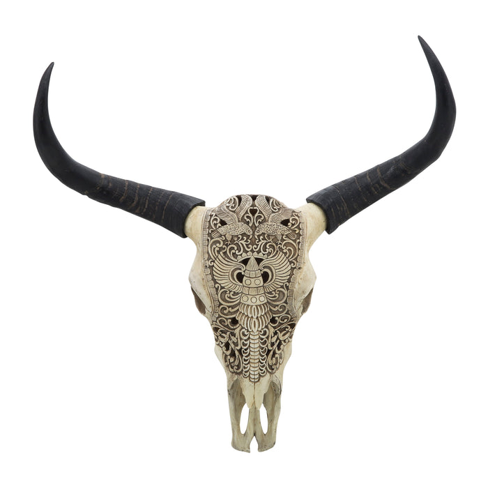 Resin Bull Skull Wall Accent 28" - Ivory
