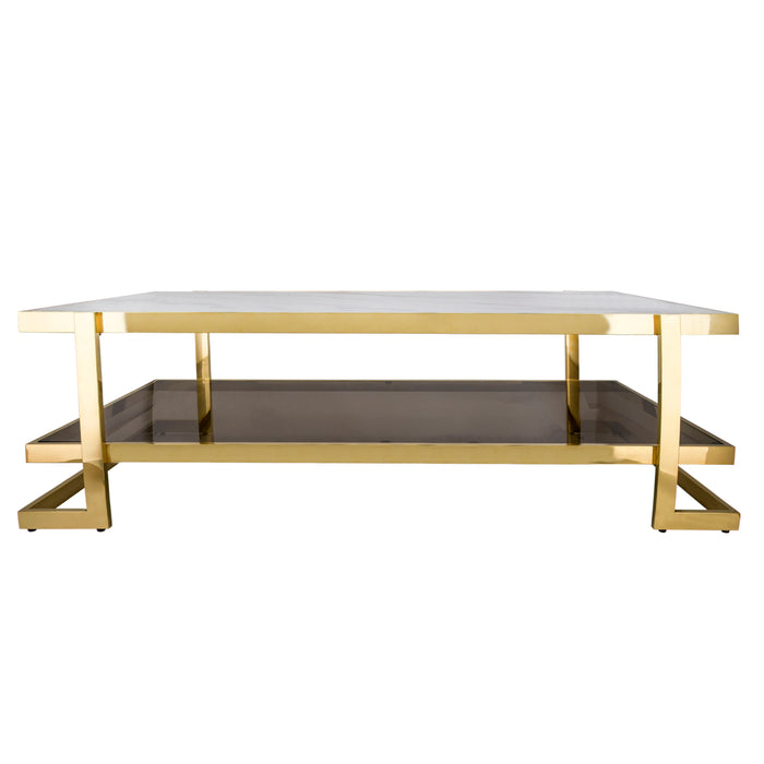 Metal / Marble Glass Coffee Table - Gold / White