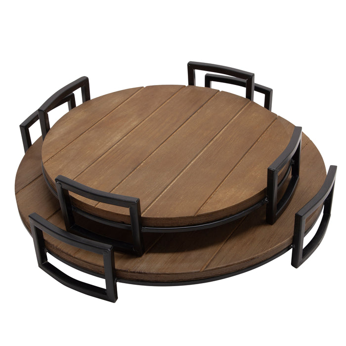 Round Wood Trays (Set of 2) - Brown