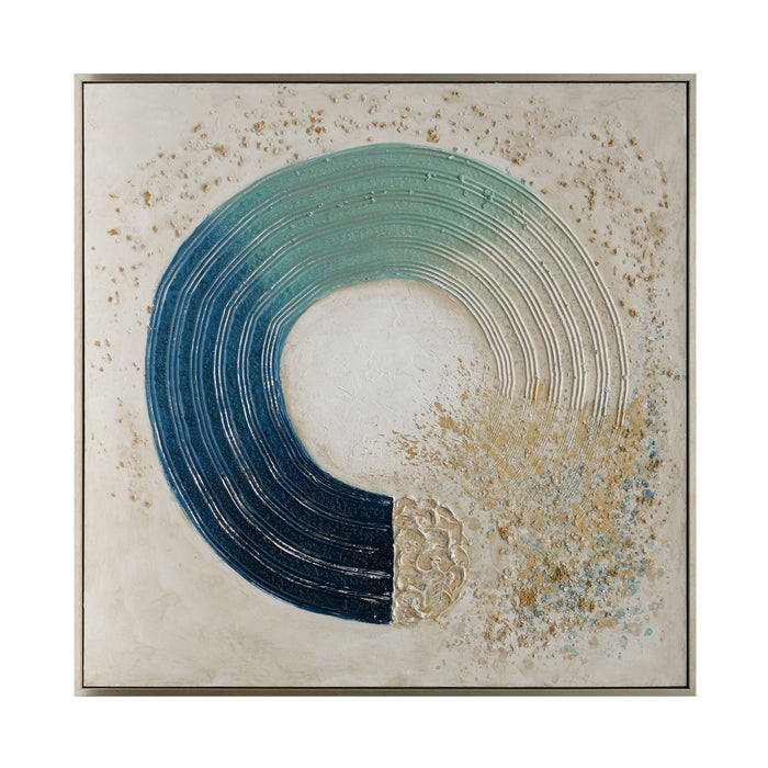 Circle Abstract Canvas Blue On Silver Frame 52 x 52" - Blue