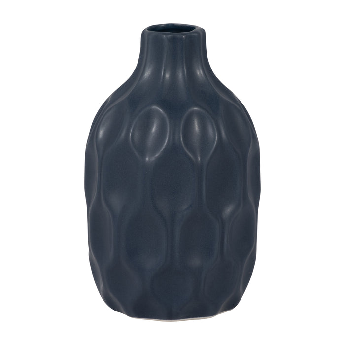 Ceramic Honeycomb Dimpled Vase 8" - Navy
