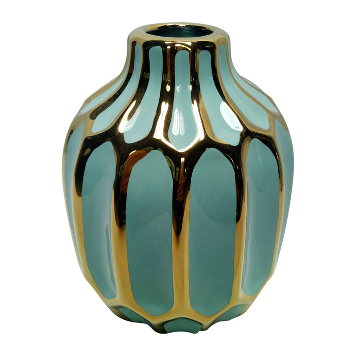 Ceramic Decorative Vase 8" - Green / Gold
