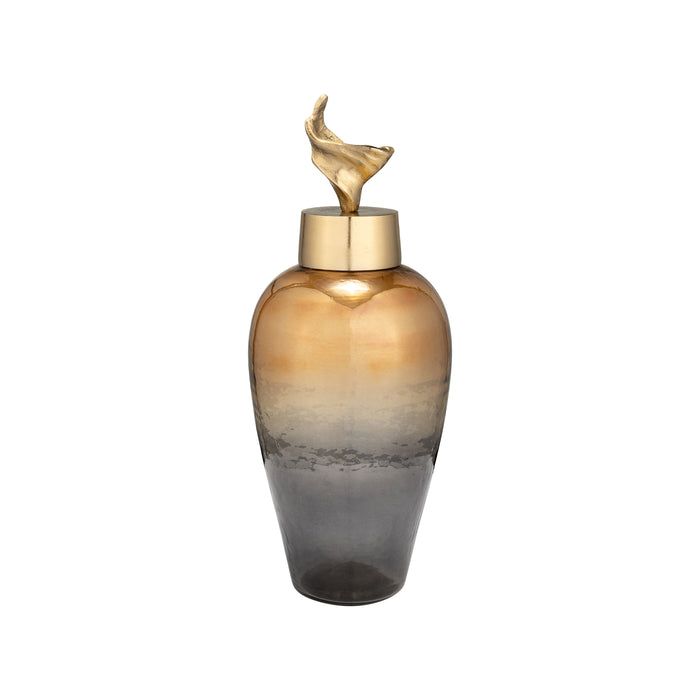 17" Metal Vase With Lily Lid - Bronze