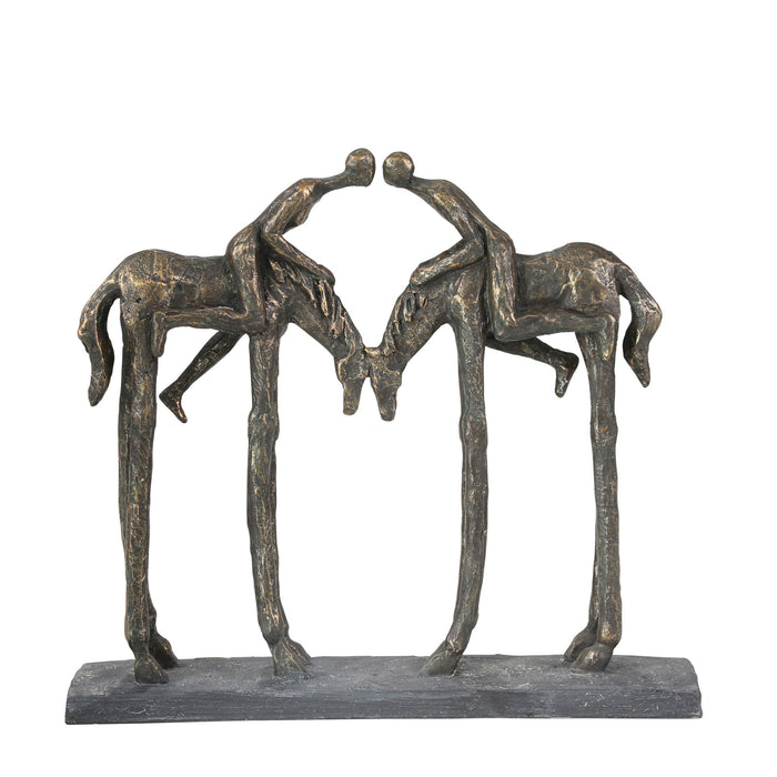 Polyresin Kissing Coupleon Horseback 12.5" - Bronze