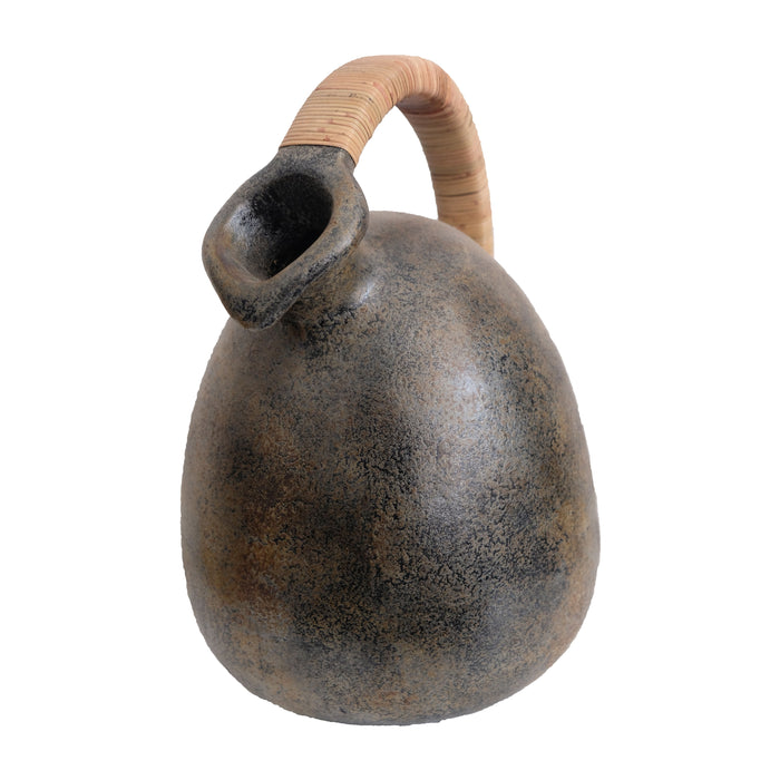 Terracotta 16" Rustic Jug With Woven Handle - Multi