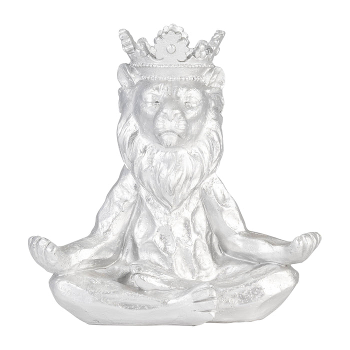 Resin Yoga Lion With Crown 7" - Silver