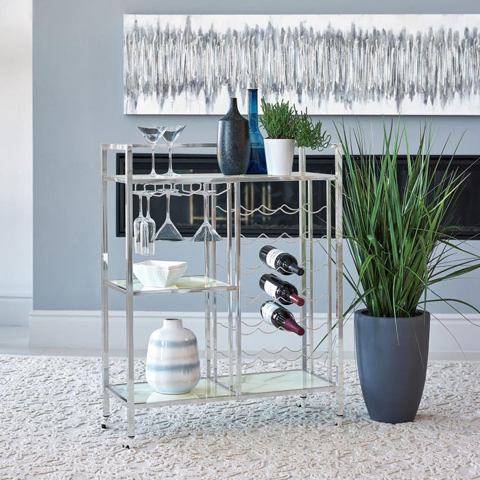 Derion - Glass Shelf Serving Cart With Casters - Chrome