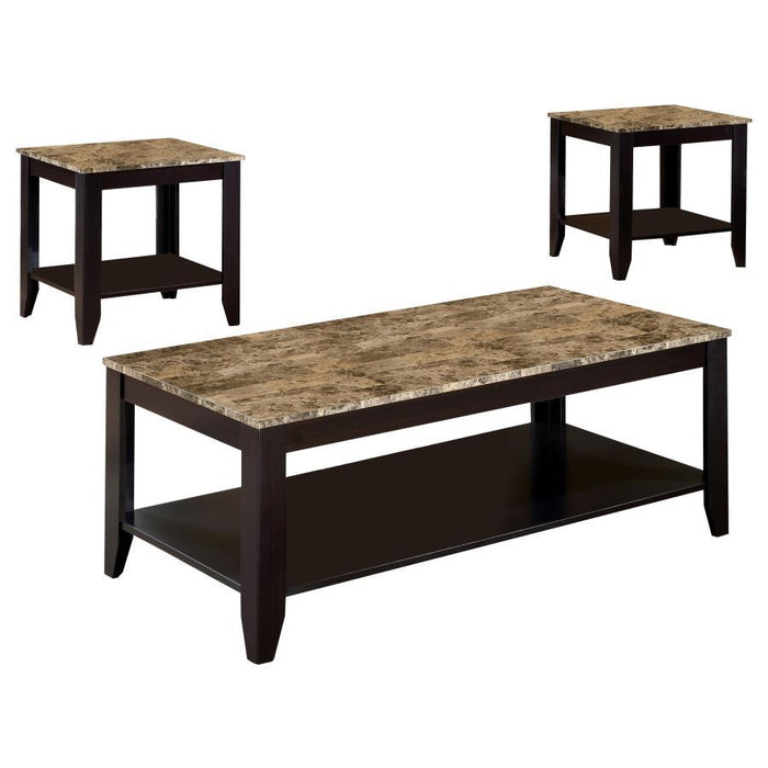 Flores - 3-Piece Occasional Table Set With Shelf - Cappuccino