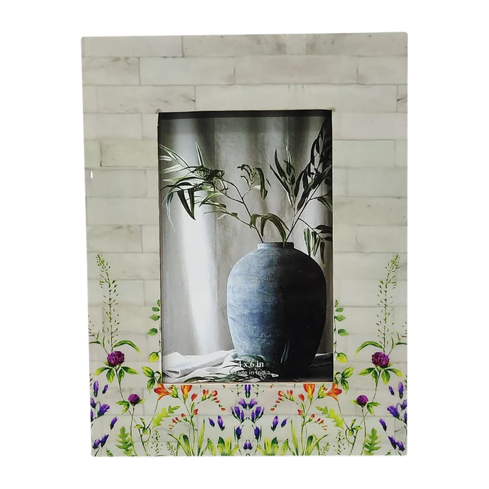 Resin 4 x 6" Purple Flower Field Photo Frame - Multi