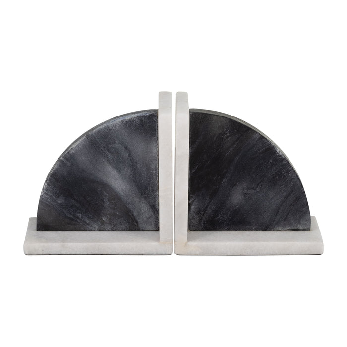 Marble (Set of 2) 6" Rounded Bookends - Black/White