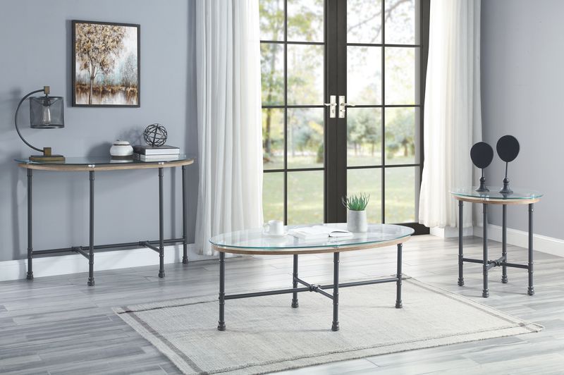 Brantley - Coffee Table - Clear Glass & Sandy Gray Finish
