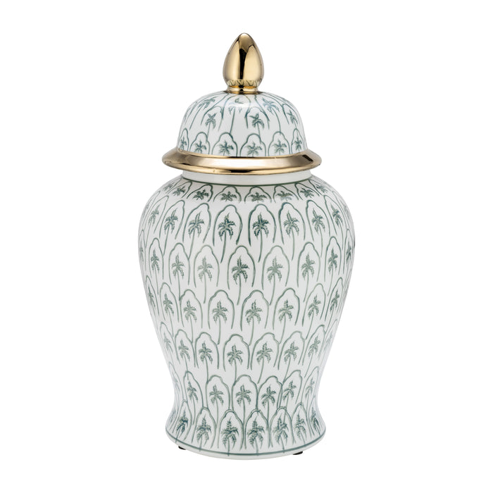 Ceramic 18" Temple Jar - Green/Gold