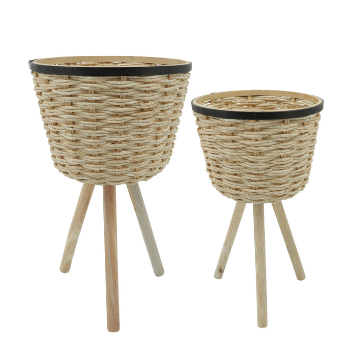 Wicker Footed Planters (Set of 2) - White