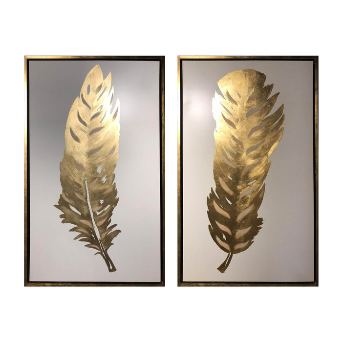71" x 59" (Set of 2) Hand Painted Gold Feathers