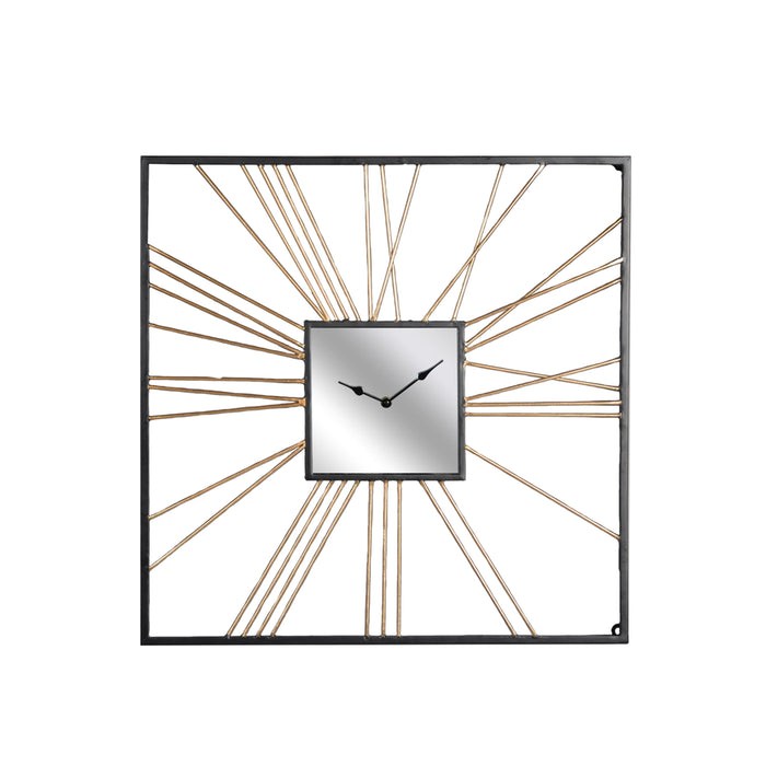 Square Mirror Clock - Gold
