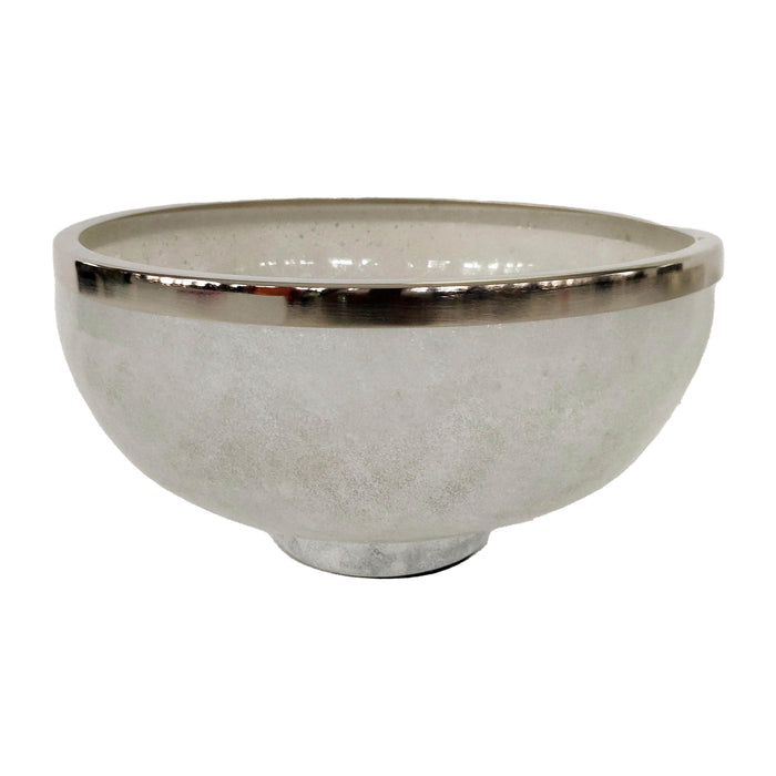 Glass Bowl With Ring Deco 13" - White