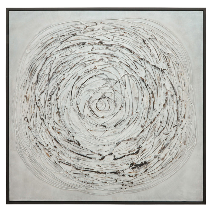 Swirl Painting Gray On Black Frame 52 x 52" - Gray