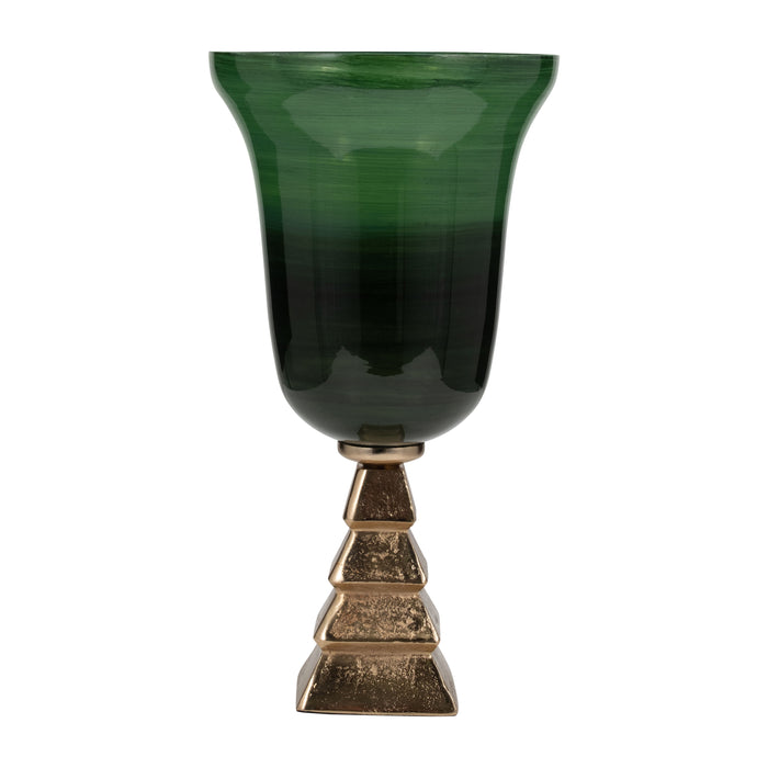 Glass 19" 5Th Ave Vase On Stand - Green / Gold