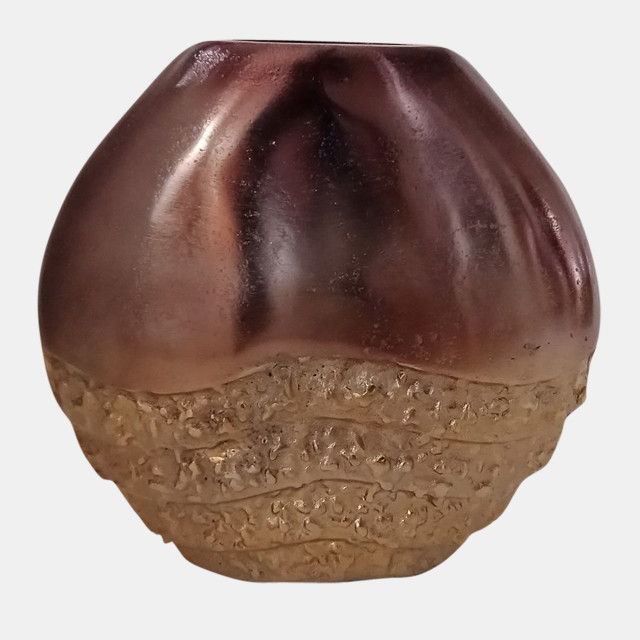 12" Ridged Round Vase - Black / Gold