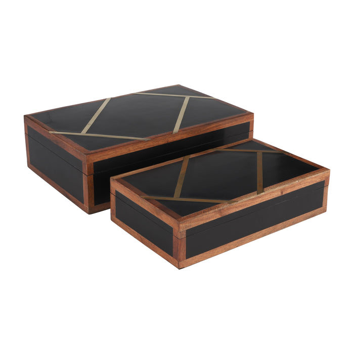 Resin Boxes With Gold Inlay 10 / 12" (Set of 2) - Black