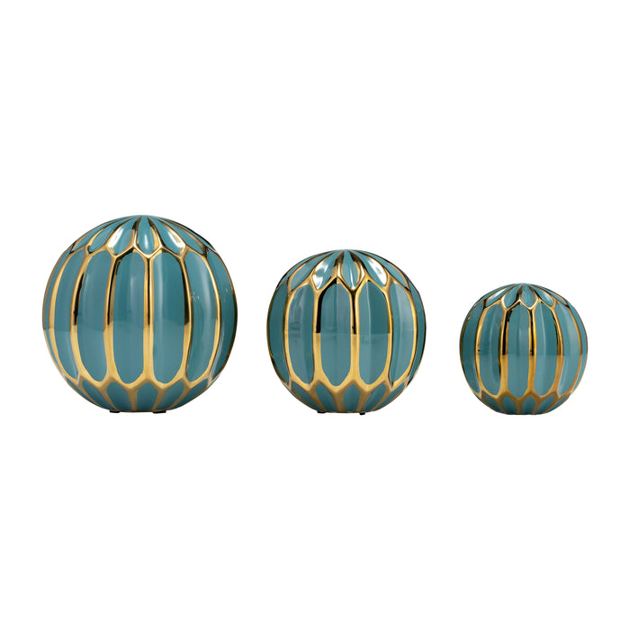 Ceramic Orbs 4/5/6" (Set of 3) - Turquoise / Gold
