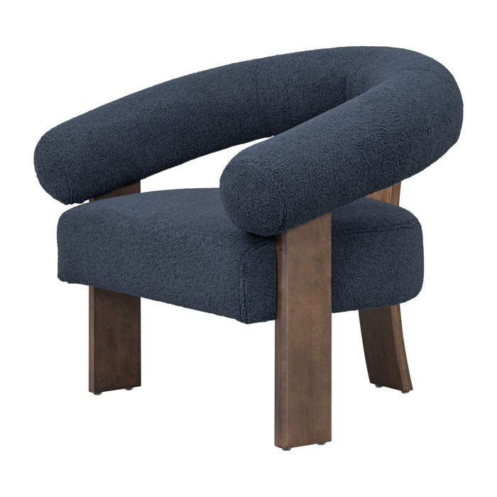 Curved Back Wishbonechair With Brown Legs - Navy