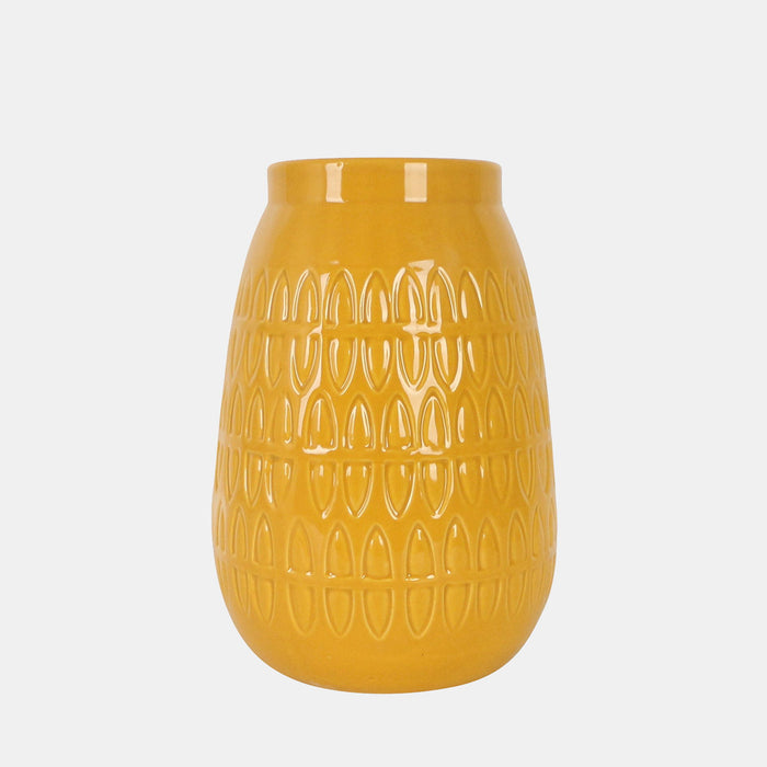 Ceramic Carved Vase Mustard - Mustard Gold