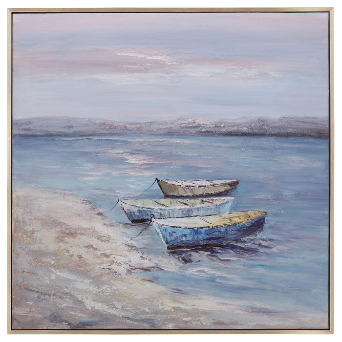 Hand Painted Oil Canvas Boats / Ocean 52 x 52" - Multi