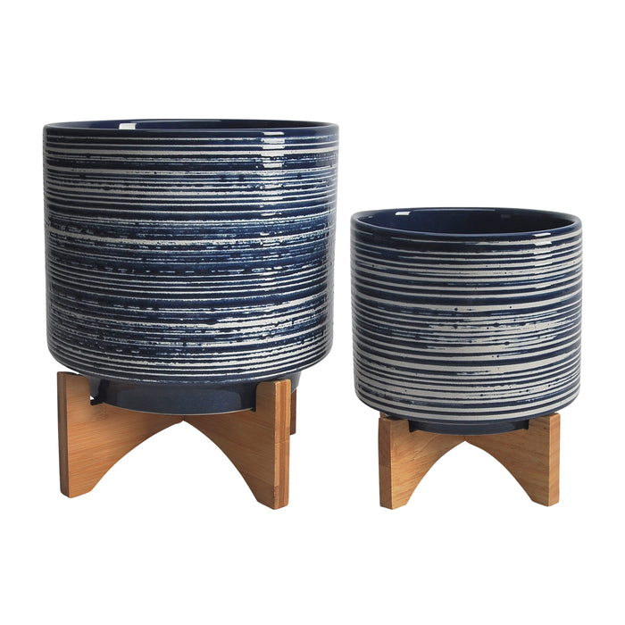 Ceramic Planter On Stand 8 / 10" (Set of 2) - Blue