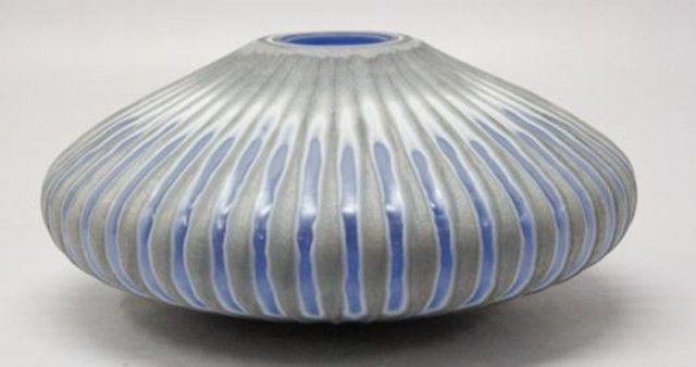 7" Ridged Vase - Blue / Gray
