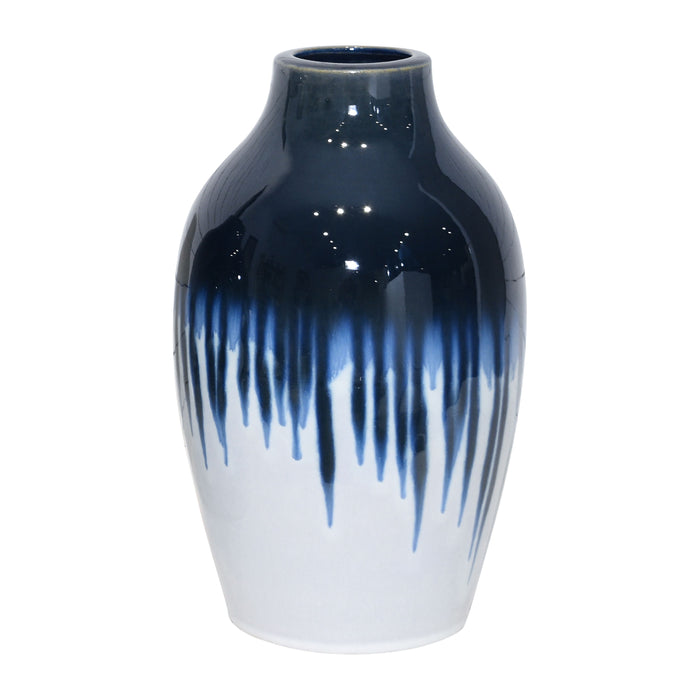 Clay 13" Drip Vase - Blue/White