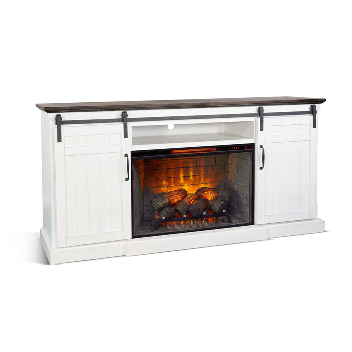 Carriage House - TV Console With Fireplace Option - White / Dark Brown