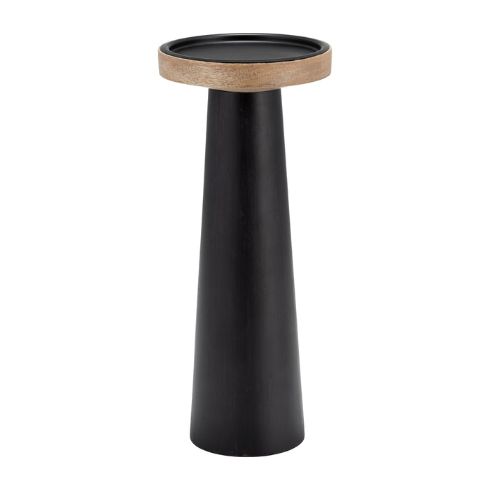 Wood Flat Candle Holder Stand 12" - Black / Natural