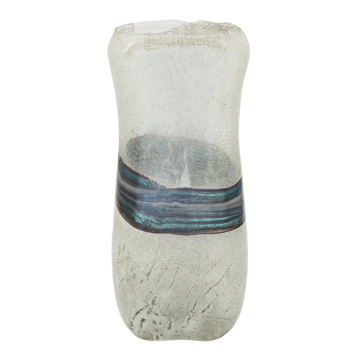 Glass Azurite Vase 14" - Blue / Gray