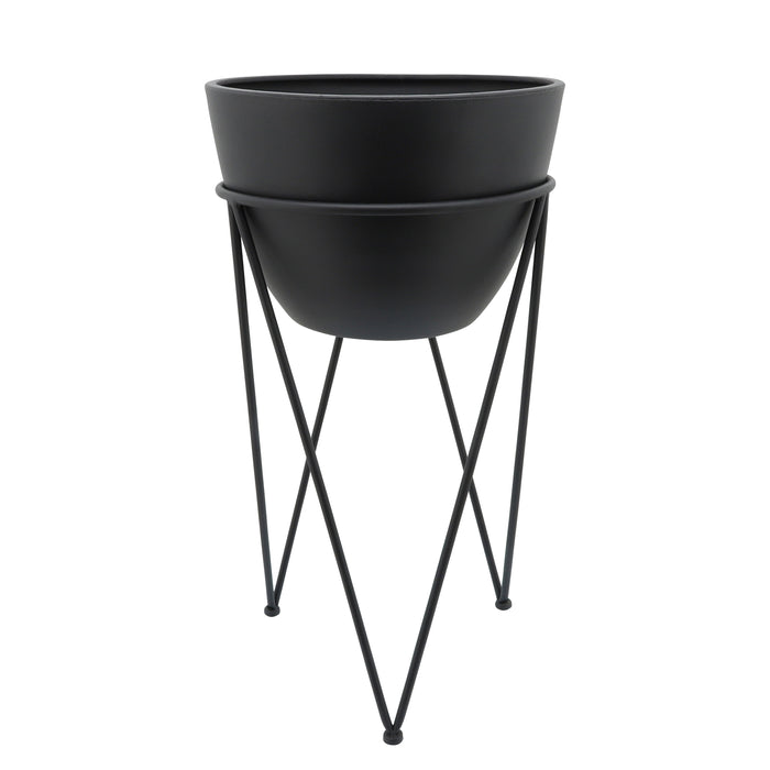 Metal Planter In Stand 14" - Black