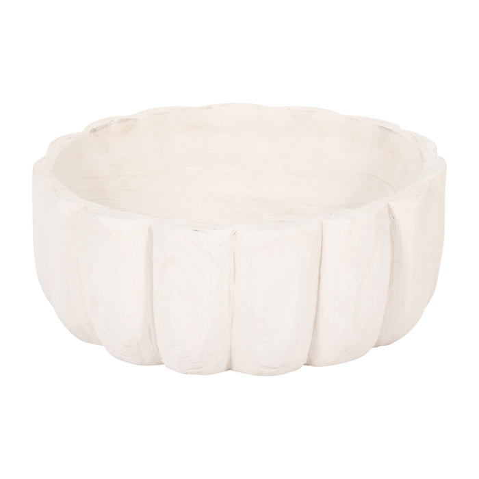Wood 9" Scalloped Bowl - White