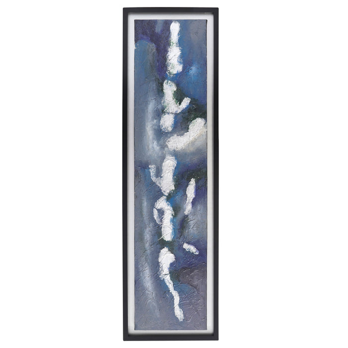 Hand Painted Oil Canvas Abstract 70 x 20" - Blue / Silver