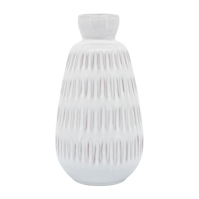 Cer Dimpled Vase 8" - White