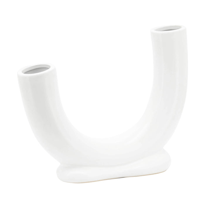 Ceramic U-Shaped Vase With Base 8" - White