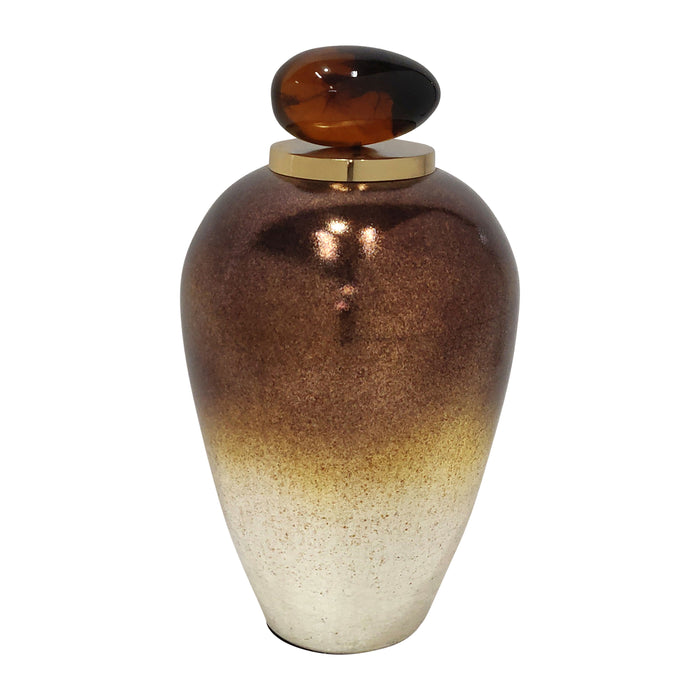 Glass 17" Temple Vase With Resin Topper - Copper