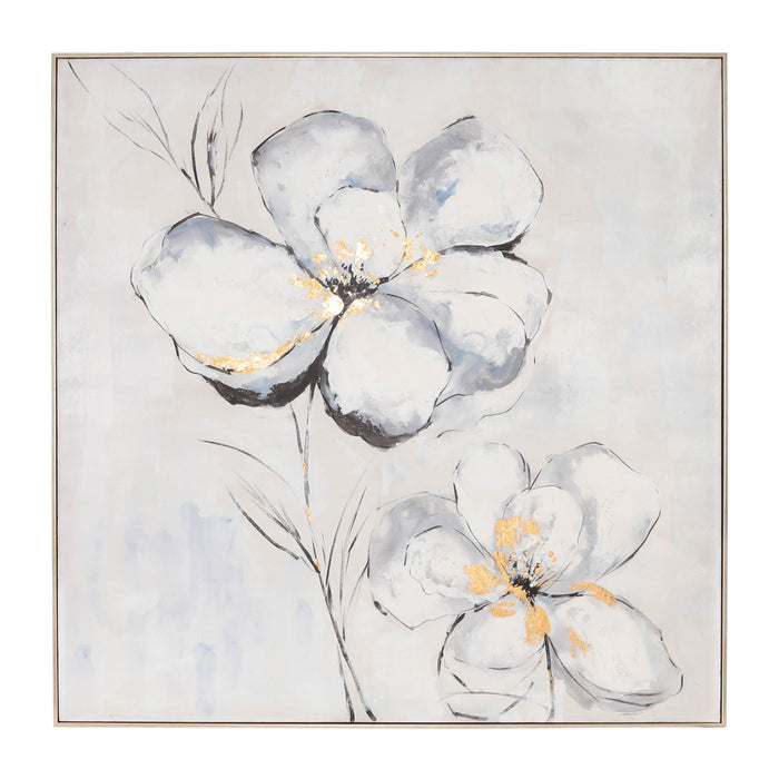 Framed Hand Painted Flower Canvas 51 x 51" - Ivory