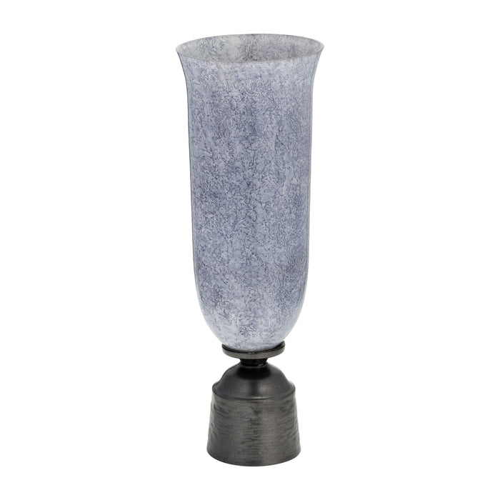 Glass Vase With Metal Base 20" - Blue