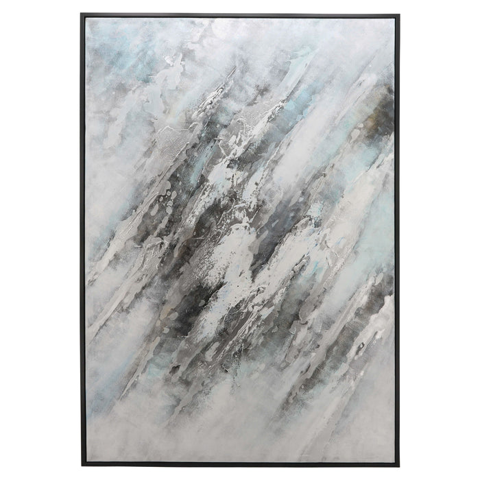 Abstract Canvas Gray On Black Frame 50 x 74" - Gray